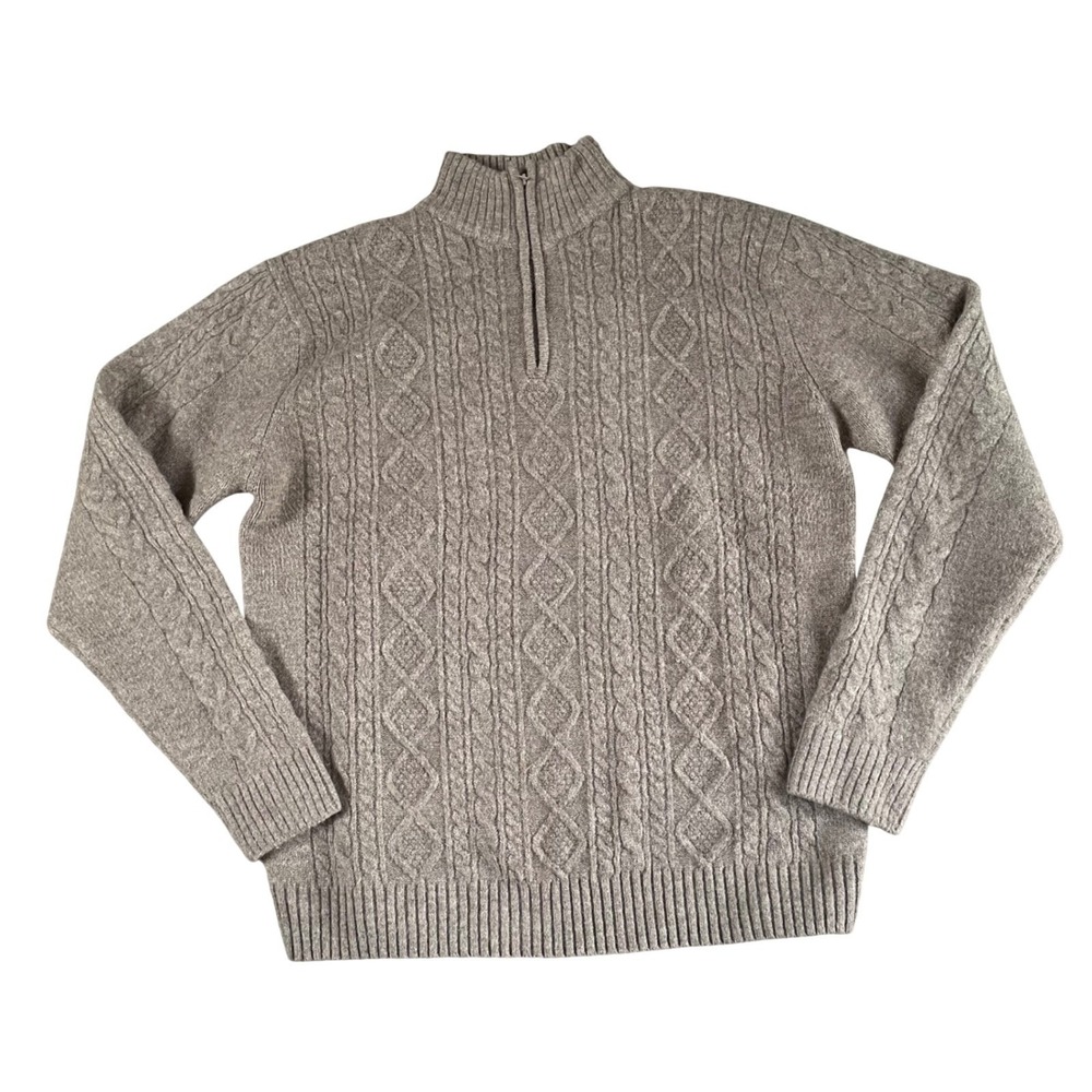 Fisherman Sweater Cable Knit Beige Indie mens XL Grandpa 1/4 zipper Bleu Ice Hip